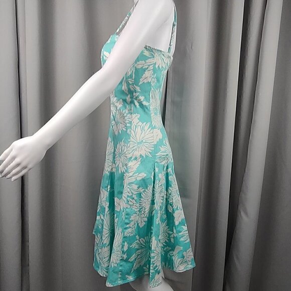 Nine West Sleeveless Fit and Flare Aqua Flower Dress Size 4 - Picture 3 of 10